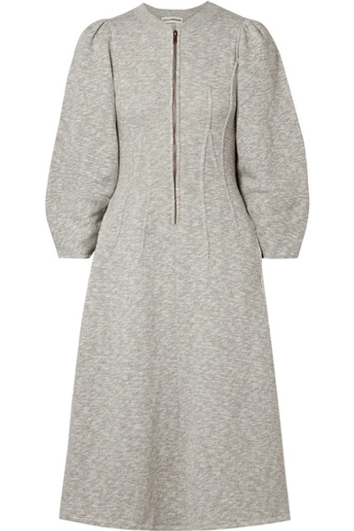 Shop Ulla Johnson Elora Cotton-terry Midi Dress In Light Gray