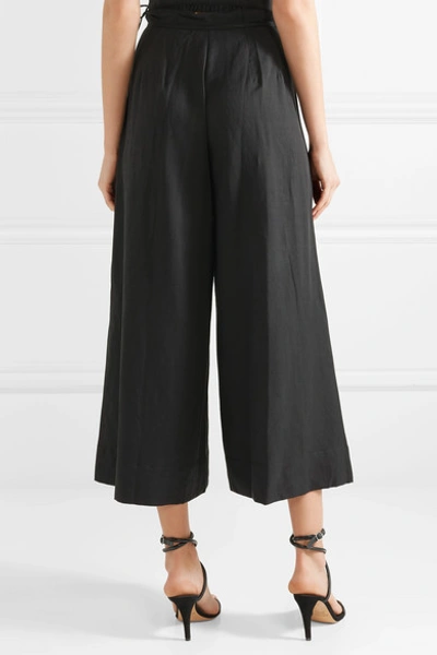 Shop Ulla Johnson Sylvie Pleated Tencel, Linen And Cotton-blend Twill Culottes In Black