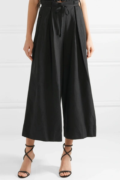 Shop Ulla Johnson Sylvie Pleated Tencel, Linen And Cotton-blend Twill Culottes In Black