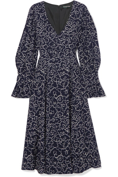 Shop Alexa Chung Printed Crepe Midi Dress In Navy