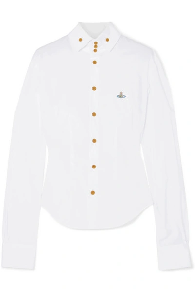 Shop Vivienne Westwood Embroidered Cotton-blend Shirt In White