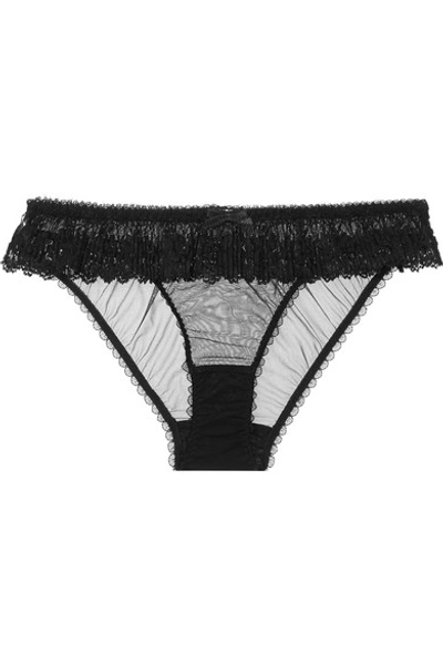 Shop Agent Provocateur Eunice Ruffled Stretch-tulle And Leavers Lace Briefs In Black
