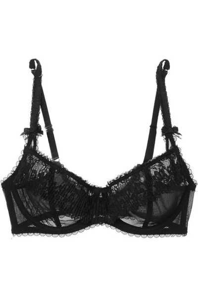 Shop Agent Provocateur Eunice Ruffled Stretch-tulle And Leavers Lace Underwired Bra In Black