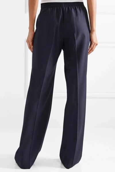 Shop Miu Miu Wool-blend Wide-leg Pants In Midnight Blue