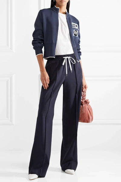 Shop Miu Miu Wool-blend Wide-leg Pants In Midnight Blue