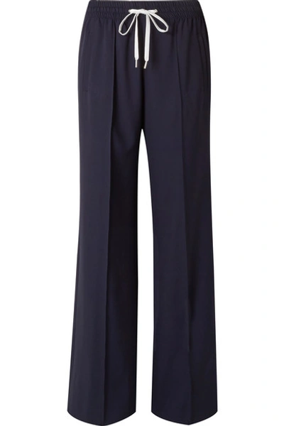 Shop Miu Miu Wool-blend Wide-leg Pants In Midnight Blue