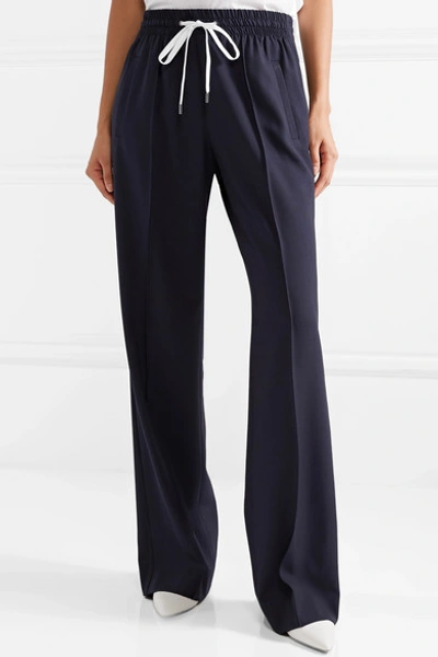 Shop Miu Miu Wool-blend Wide-leg Pants In Midnight Blue