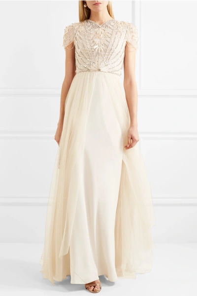 Shop Jenny Packham Crepe Gown In Cream