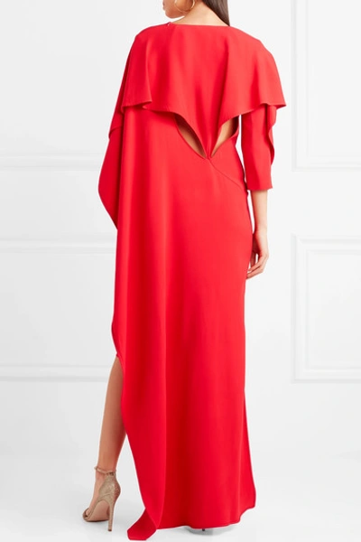 Shop Antonio Berardi Cape-effect Crepe De Chine Dress In Red