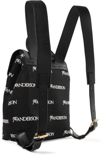Shop Jw Anderson Pierce Mini Embroidered Canvas And Leather Backpack In Black