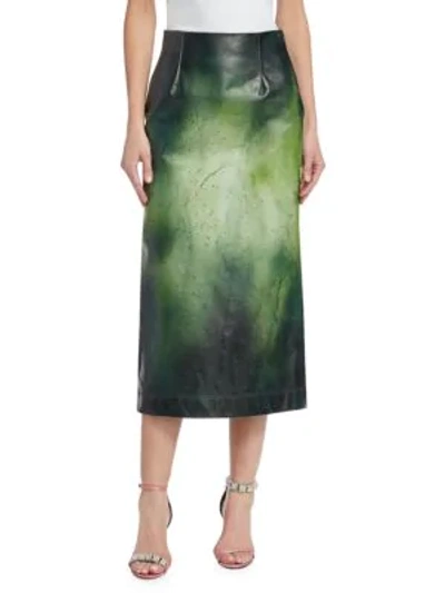 Shop Calvin Klein 205w39nyc Glossy Overpaint Leather Pencil Skirt In Pistachio Dark Petrol