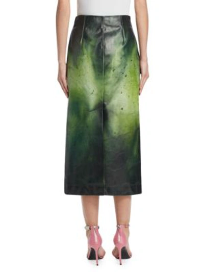 Shop Calvin Klein 205w39nyc Glossy Overpaint Leather Pencil Skirt In Pistachio Dark Petrol