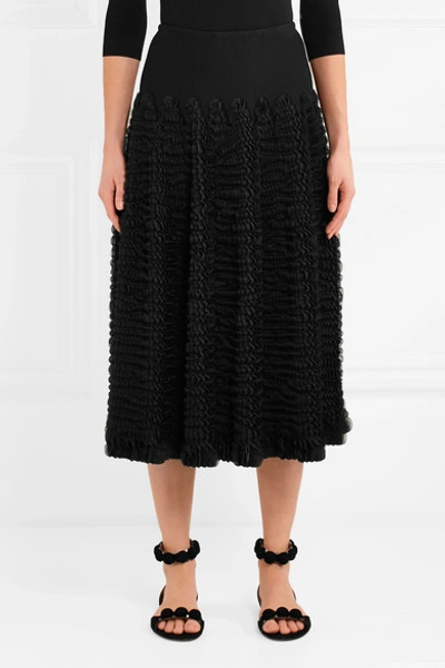 Shop Alaïa Dragonfly Ruffled Stretch-knit Midi Skirt