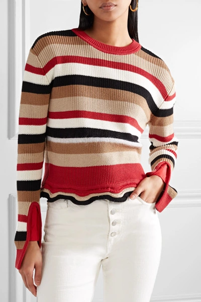 Shop Moncler Striped Cotton Sweater In Red