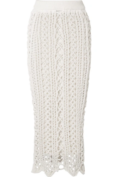 Shop Balmain Crochet-knit Stretch-cotton Midi Skirt