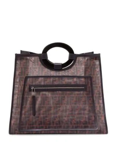 Shop Fendi Large Mesh Logo Shopper In Tobacco