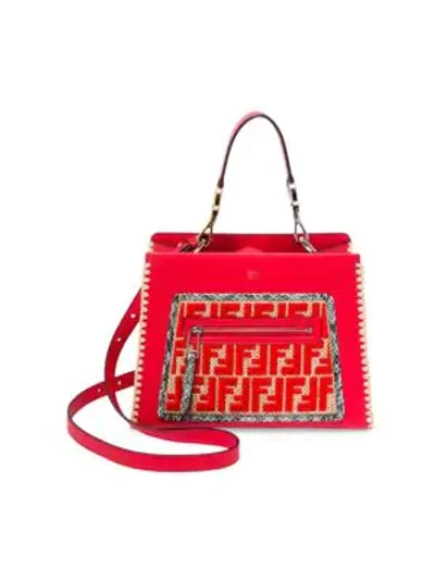 Shop Fendi Small Runaway Raffia & Leather Satchel In Flame