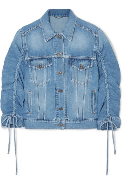 Shop Kenzo Trucker Gathered Denim Jacket In Mid Denim