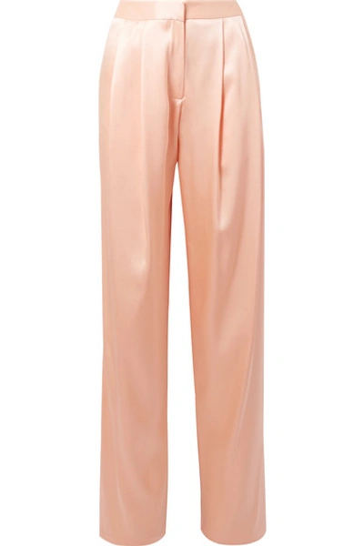 Shop Adam Lippes Pleated Silk-charmeuse Wide-leg Pants In Peach