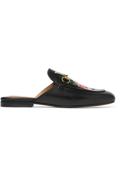 Shop Gucci Princetown Appliquéd Horsebit-detailed Leather Slippers