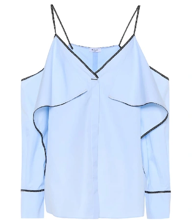 Shop Mugler Cold-shoulder Cotton Shirt In Blue