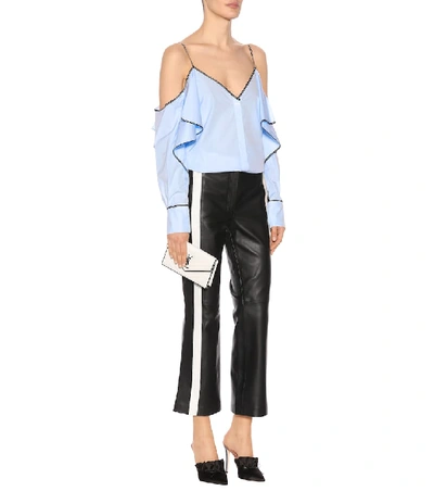 Shop Mugler Striped Leather Trousers