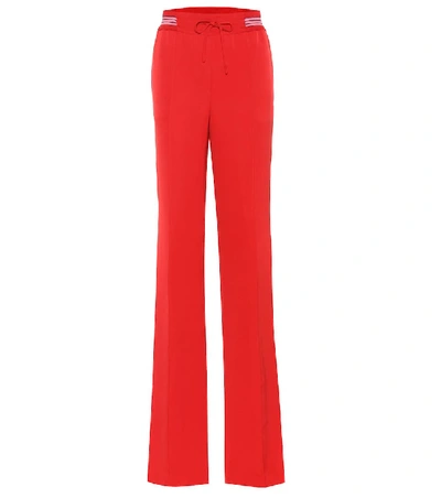 Shop Valentino Silk-blend Wide-leg Trousers In Red