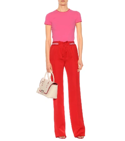 Shop Valentino Silk-blend Wide-leg Trousers In Red