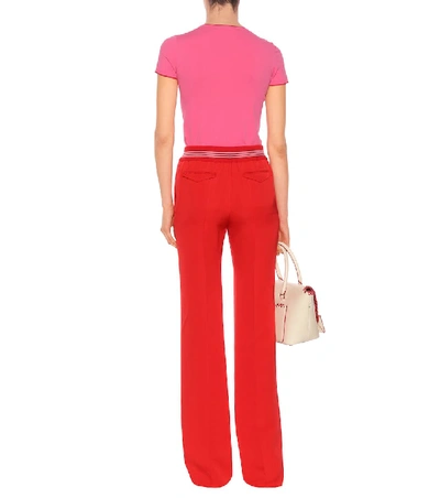 Shop Valentino Silk-blend Wide-leg Trousers In Red