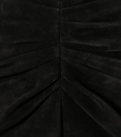 Shop Saint Laurent Gathered Suede Miniskirt In Black