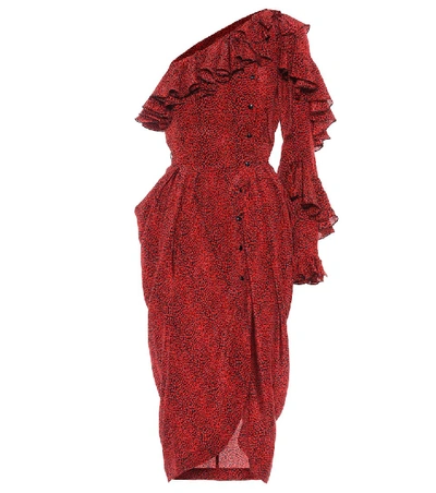 Shop Philosophy Di Lorenzo Serafini Printed Silk One-shoulder Dress In Red