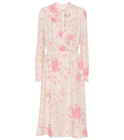 Shop Valentino Rose-printed Silk Dress In Pink