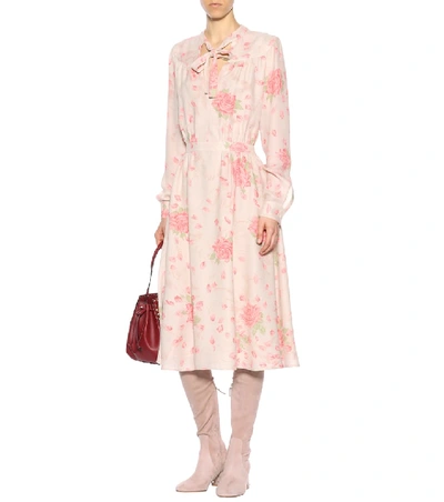 Shop Valentino Rose-printed Silk Dress In Pink