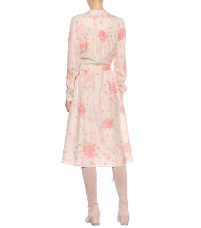 Shop Valentino Rose-printed Silk Dress In Pink