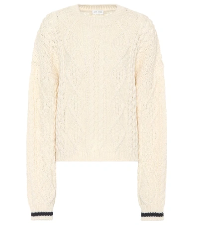 Shop Saint Laurent Wool Cable-knit Sweater In White