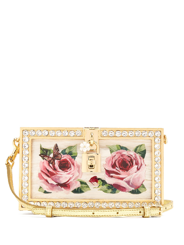 Dolce & Gabbana Hand-painted Rose Crystal-embellished Clutch In Gold ...