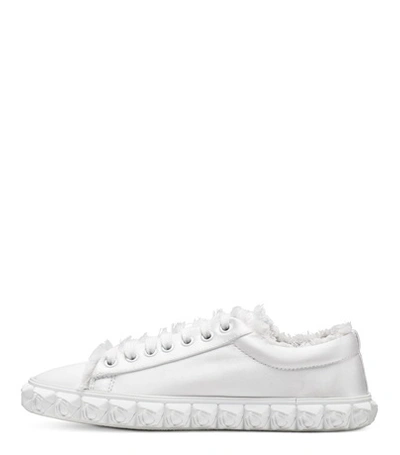 Shop Stuart Weitzman The Fringiecoverstory Sneaker In White Silk Satin