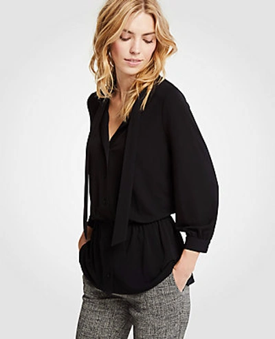 Shop Ann Taylor Tie Neck Blouse In Black