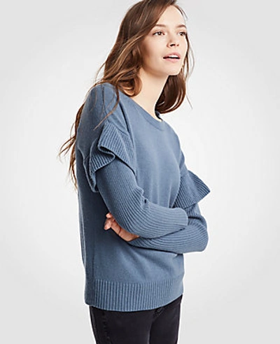 Shop Ann Taylor Flounce Sleeve Sweater In Chic Slate