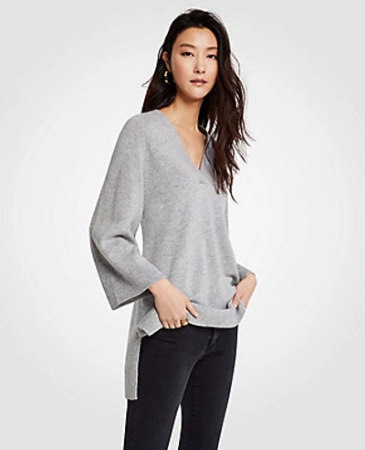 Shop Ann Taylor V-neck Tunic Sweater In Gravel Grey Heather