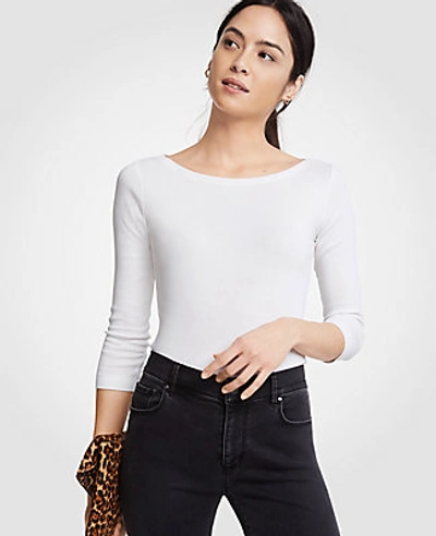 Shop Ann Taylor Pima Cotton Boatneck Tee In White