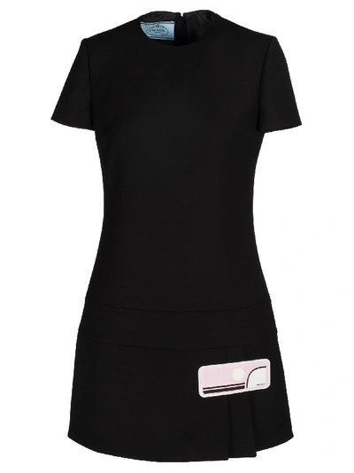 Shop Prada Dress Mm Logo Rubber In Black-rose