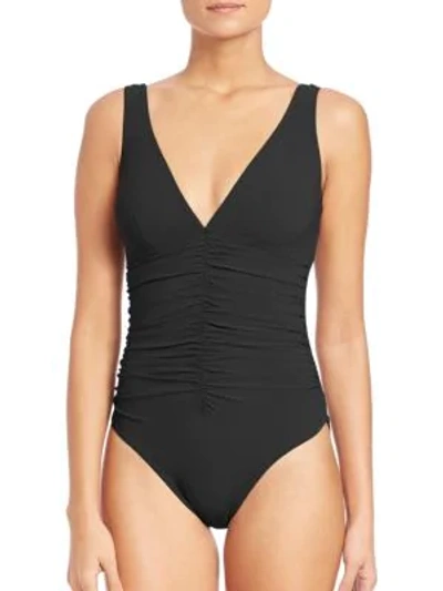 Shop Karla Colletto Swim Women's One-piece Ruched-center Swimsuit In Black