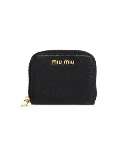 Shop Miu Miu Madras Metallic Leather Coin Purse In Black