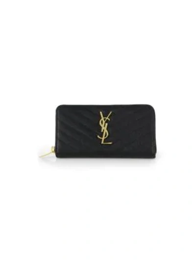 Shop Saint Laurent Women's Monogram Matelassé Leather Zip-around Wallet In Black