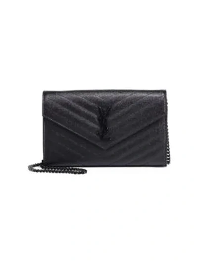 Shop Saint Laurent Medium Monogram Matelassé Leather Wallet-on-chain In Black