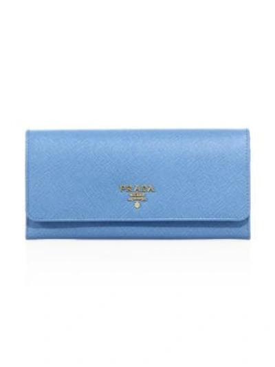 Shop Prada Saffiano Leather Continental Flap Wallet In Mare