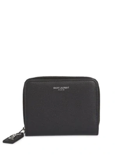 Shop Saint Laurent Compact Leather Wallet In Black