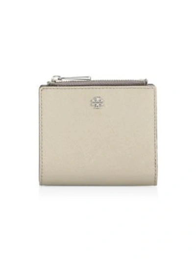 Shop Tory Burch Robinson Leather Mini Wallet In French Grey