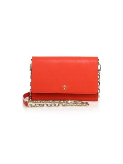 Shop Tory Burch Robinson Leather Chain Wallet In Black